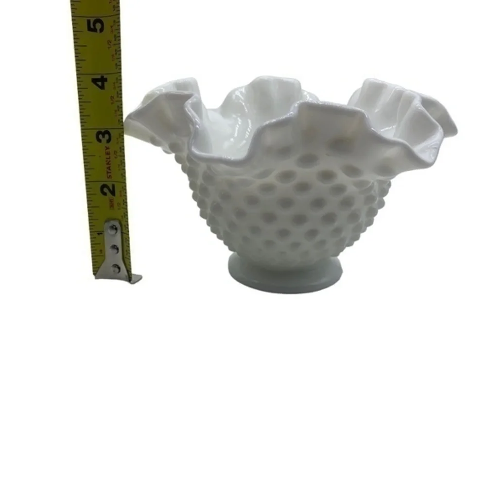 Vintage Fenton Milk Glass Hobnail Ruffled Bowl